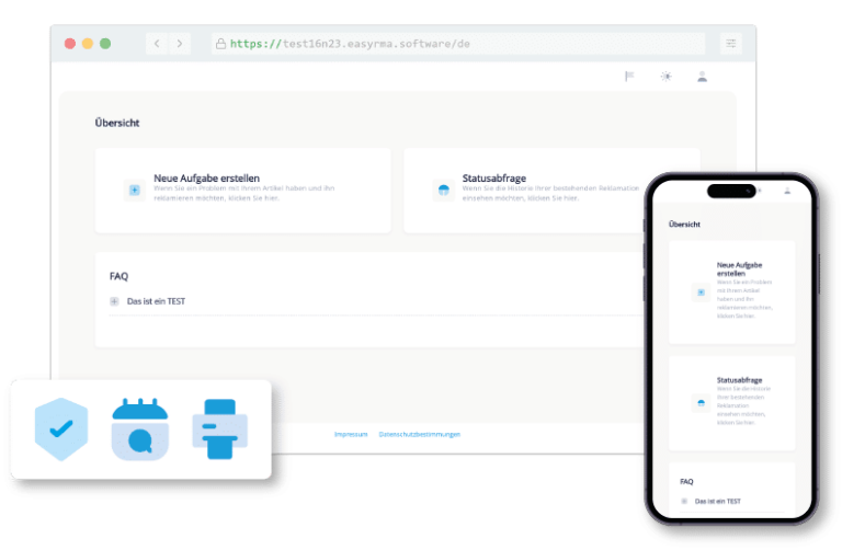 easyRMA Screenshot des Self Service Bereiches