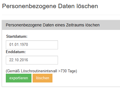 Zeitraum für die Löschung wählen