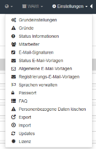 Einstellungsmenü in easyRMA