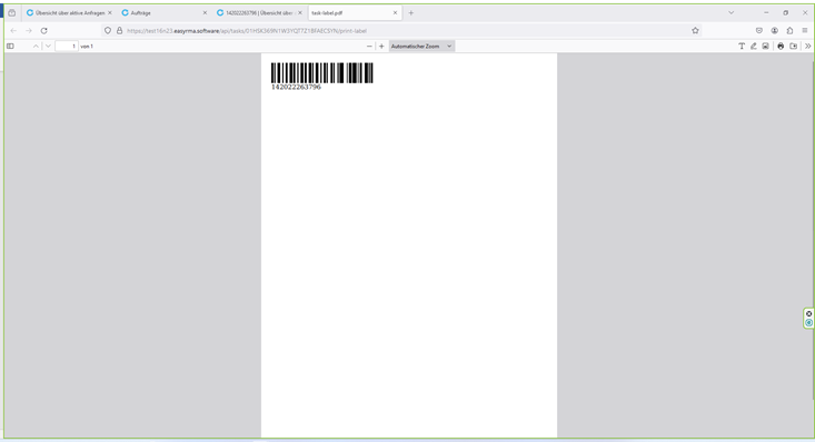 Aufgabenetikett mit RMA-Code