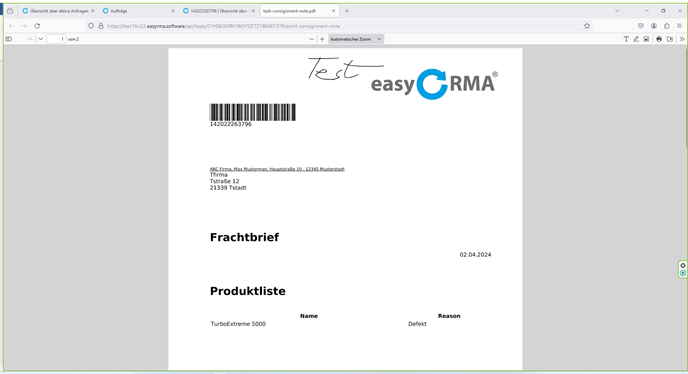 Begleitschein als PDF