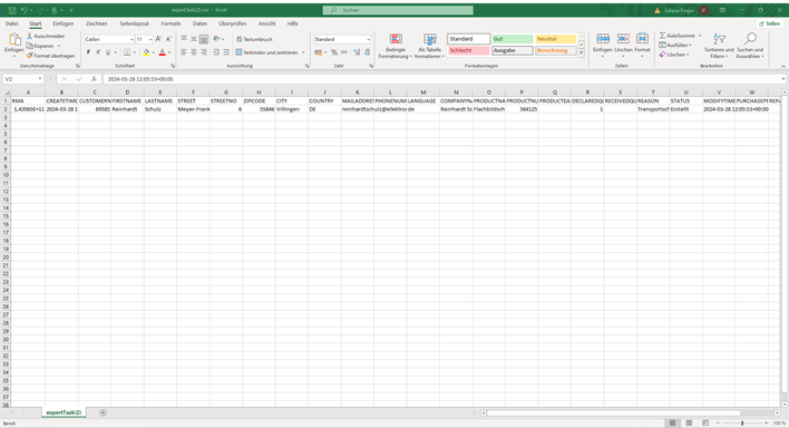 CSV-Export eines Auftrags