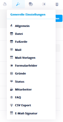 Einstellungsmenü in easyRMA 5