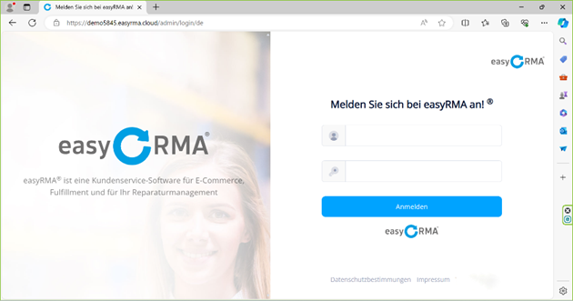 Login-Maske des easyRMA-Backends