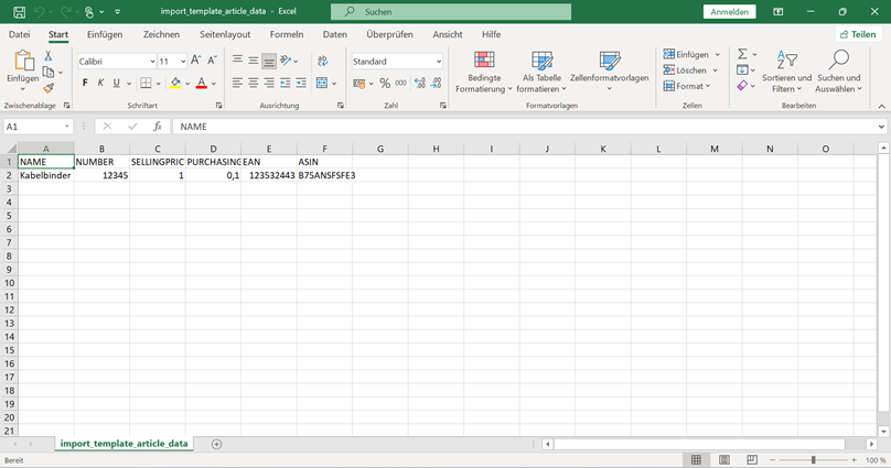 Beispiel einer CSV-Importdatei