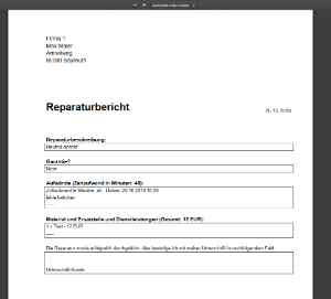 Reparaturbericht drucken
