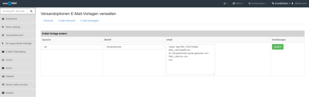 E-Mail-Template für Versandlabel
