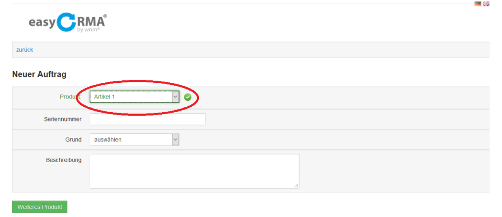 Artikelauswahl im Frontend